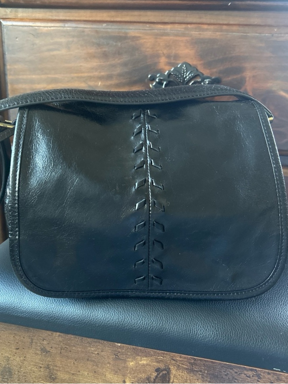 Classic HOBO Black Patent Leather Women's Shoulder Bag.
